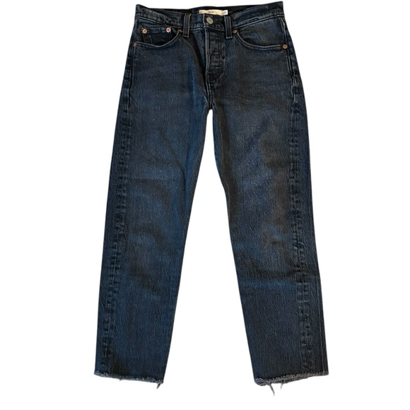 Levi’s Wedgie Button Fly Crop Jean Sz 25 High Rise Dark Wash Cheeky Straight - Picture 2 of 7